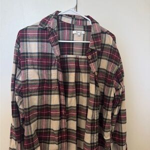 Madewell Plaid Flannel Shirt Burgundy Cream – Size Small